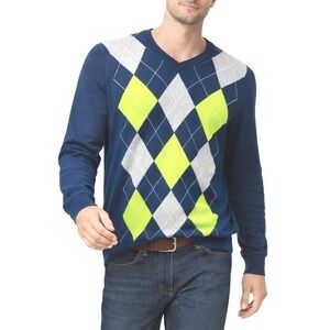 Old Navy Mens Argyle Sweater XL Blue Academia Preppy Old Money Knit Pullover